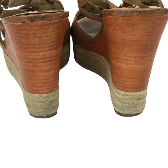 Michael Kors Keli Wedge Leather Espadrille Crossover Heel Sandal Brown Tan 8.5 - Picture 7 of 12